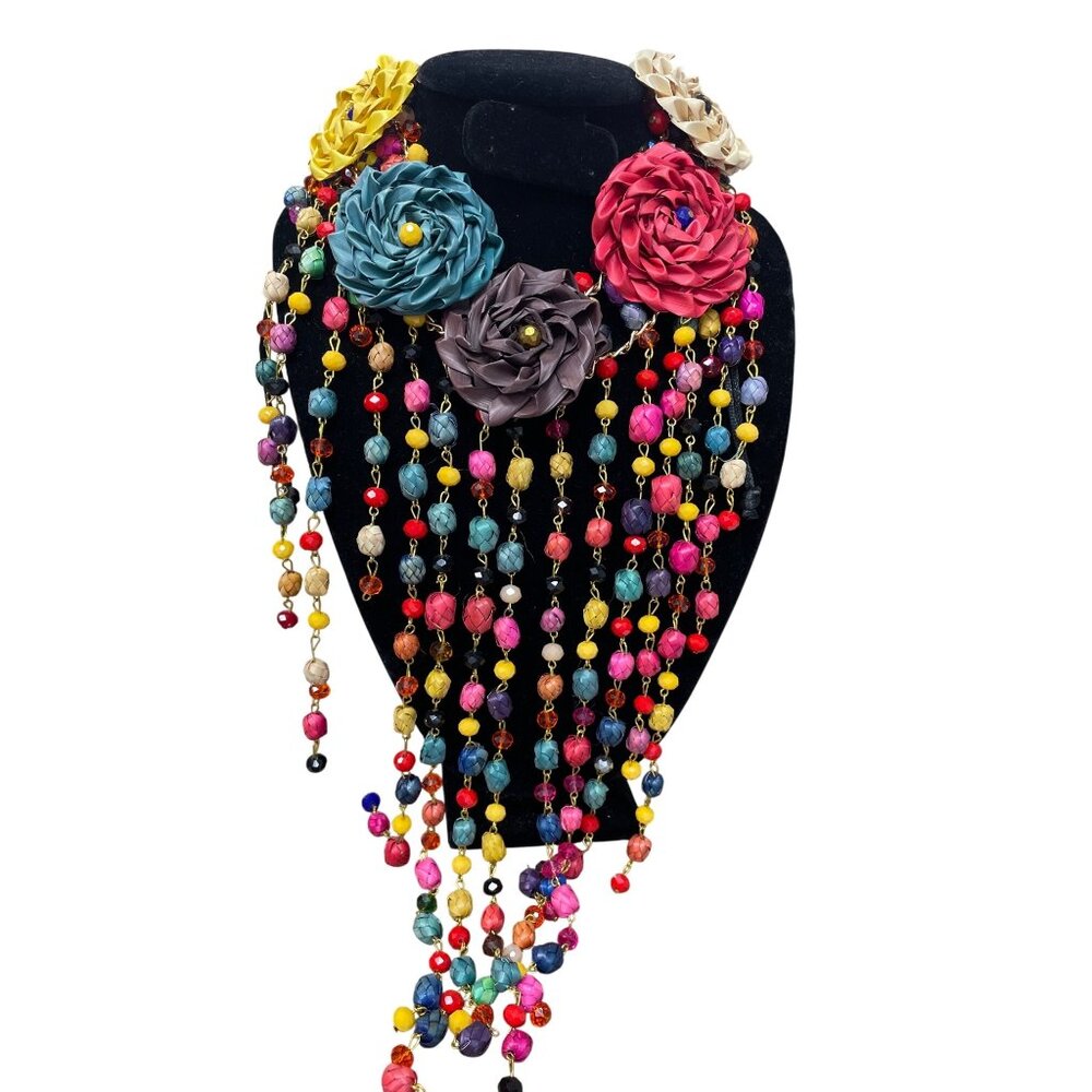 Handcrafted Multicolor Beaded Statement Necklace … - image 1